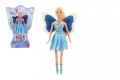 Panenka víla s křídly plast 29cm modrá na baterie se světlem v blistru 24x34x6cm