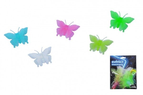 Samolepky na zeď motýl 6ks plast svítící ve tmě v sáčku 13x17cm