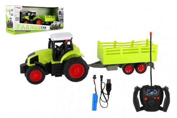 Traktor RC s vlekem plast 38cm 27MHz + dobíjecí pack