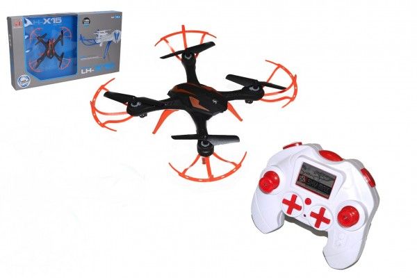 Dron RC létající bez kamery plast 18x18cm 2,4GHz + dobíjecí pack v krabici 50x28x7cm