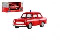 Auto Welly Trabant 601 Hasiči kov/plast 11cm 1:34-39 na volný chod v krabičce 15x7x7cm