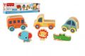 Dopravní prostředky + zvířátka dřevo 6ks v krabici