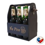 Dřevěný nosič na pivo s otvírákem 23,5×30×15,5 cm