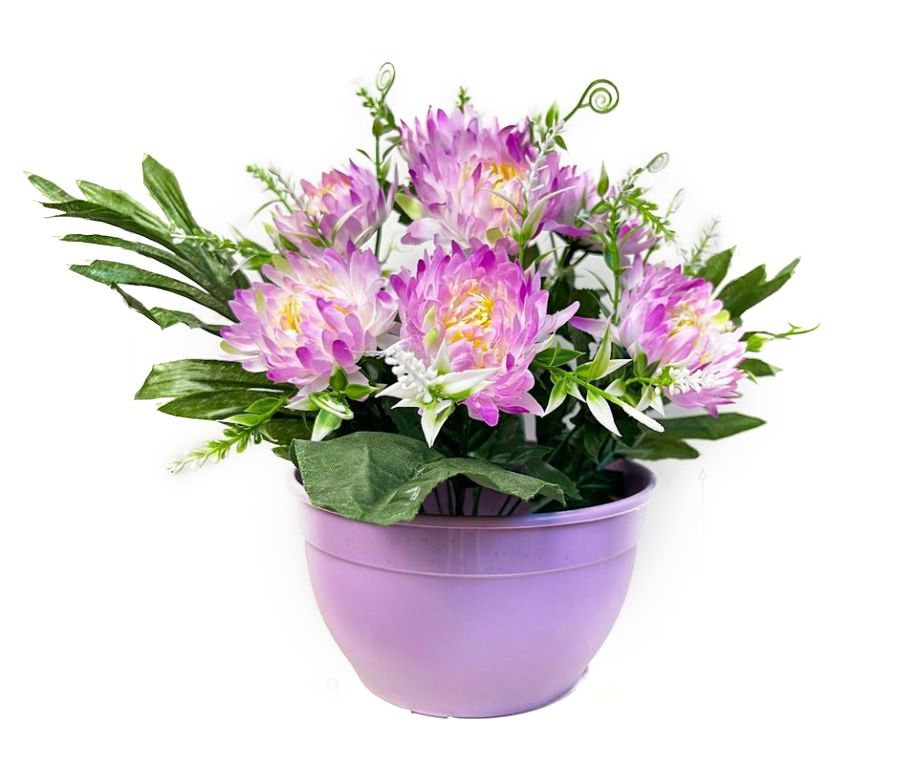  Dekorativní umělá chryzantéma v květináči, fialová, 30 cm