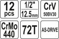 Gola sada 1/2" 12 ks v kufříku
