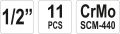 Sada nástavců 1/2" rázové šestihranné - 11 ks