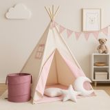 Dětský stan teepee růžovo-béžový s výbavou do pokojíčku