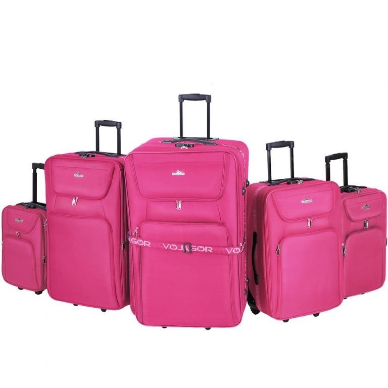 Sada cestovních kufrů na kolečkách, 5-dílná, růžová