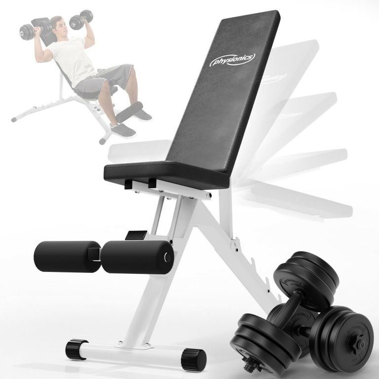 Physionics Multifunkční posilovací lavice + sada činek 40 kg
