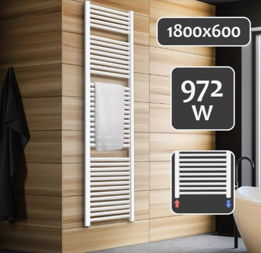 AQUAMARIN Vertikální koupelnový radiátor 1800 x 600 mm, bílý