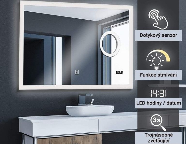 Aquamarin Koupelnové LED zrcadlo se zrcátkem, 80 x 60 cm