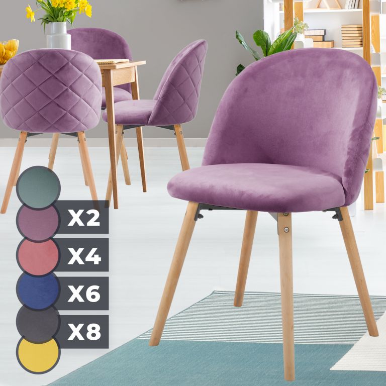 MIADOMODO Sada jídelních židlí sametové, fialové, 4 ks