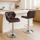 Sada 2 barových židlí hnědých – otočné, výškově nastavitelné