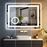 LED zrcadlo 80 × 60 cm s kosmetickým zrcátkem, 3× zvětšení