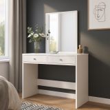 Toaletní stolek s velkým zrcadlem a 2 zásuvkami, bílý 100 cm