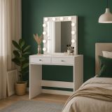 Toaletní stolek se zrcadlem a LED osvětlením, bílý, 100 cm