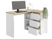 Rohový počítačový stůl se zásuvkami, bílá / dub