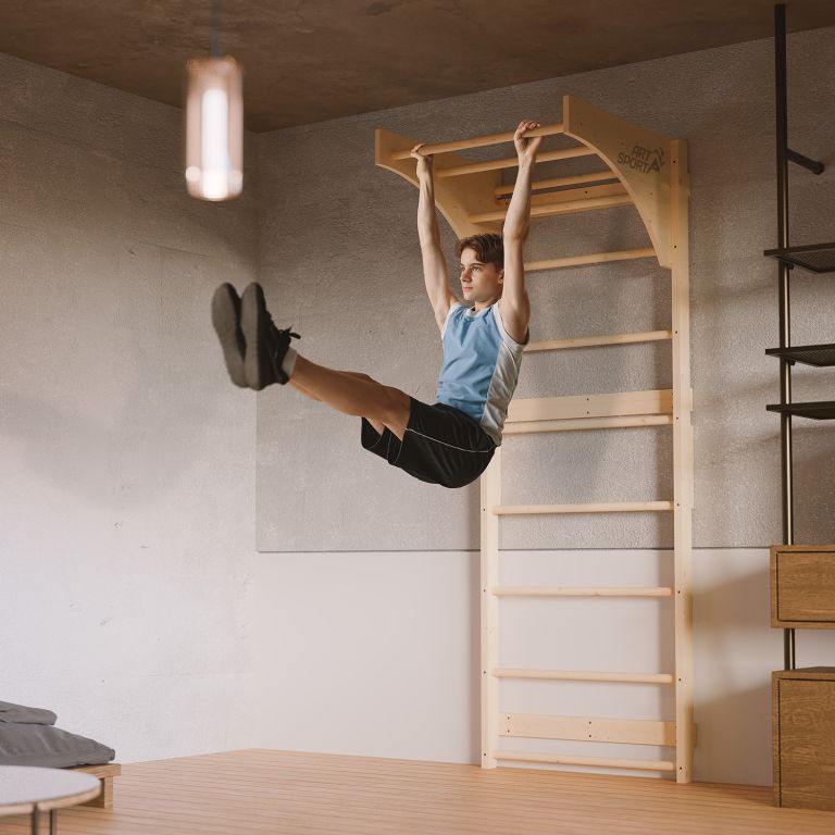 Dřevěné žebřiny s hrazdou 220 cm, nosnost 170 kg