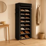 Textilní botník se 9 policemi a rolovacími dvířky, 160x58 cm