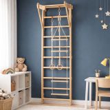 Dětské dřevěné žebřiny s hrazdou, kruhy, provazovým žebříkem
