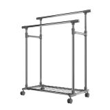 Kovový stojan na oblečení na kolečkách, 2 tyče + police