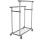 Kovový stojan na oblečení na kolečkách, 2 tyče + police