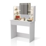Bílý toaletní stolek Zoey s LED zrcadlem a úložnými policemi