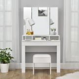 Taburet bílý ke kosmetickému stolku 45 cm s čalouněním