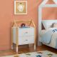 Dětský noční stolek bílý, domečkový design, 2 zásuvky