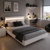 Moderní postel 140 x 200 cm s LED osvětlením, bílá