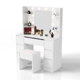 Kosmetický stolek s LED zrcadlem a taburetem, bílý