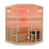 Rohová finská sauna 150x150 cm 6 kW, LED, bezpečnostní sklo