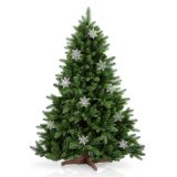 Umělý vánoční stromek 150 cm s vločkami a dřevěným stojanem