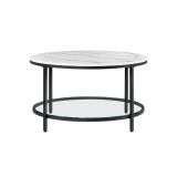 VASAGLE konferenční stolek bílý mramor se skleněnou policí