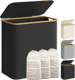 Koš na prádlo 150L se 3 přihrádkami, černý, bambusový rám