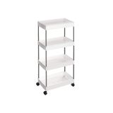 Úzký pojízdný regál na kolečkách, 4 patra, 40x22x86 cm, bílý