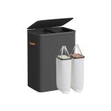 Dvoukomorový koš na prádlo s víkem, černý, 56x40x75 cm