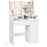 Kosmetický stolek s LED zrcadlem, USB, bílý, 80x40x132,5 cm