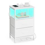 Bílý noční stolek s LED, USB a zásuvkami, 39,6x30x60,4 cm