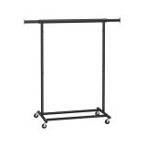 Ocelový šatní stojan na kolečkách, výsuvný, 90 kg, černý