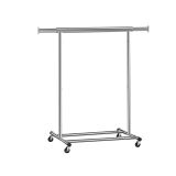 Stříbrný šatní stojan na kolečkách, výsuvný, nosnost 90 kg