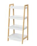 Bambusový regál s 4 policemi, bílý,  85 x 39 x 29 cm