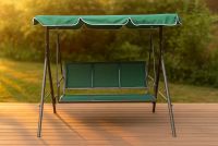 Zahradní houpačka 170×110 kovová zelená pro 3 se stříškou